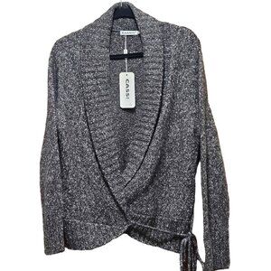 Cassis Womens Knit Wrap Cardigan Sweater Shawl‎ Collar Long Sleeve Gray